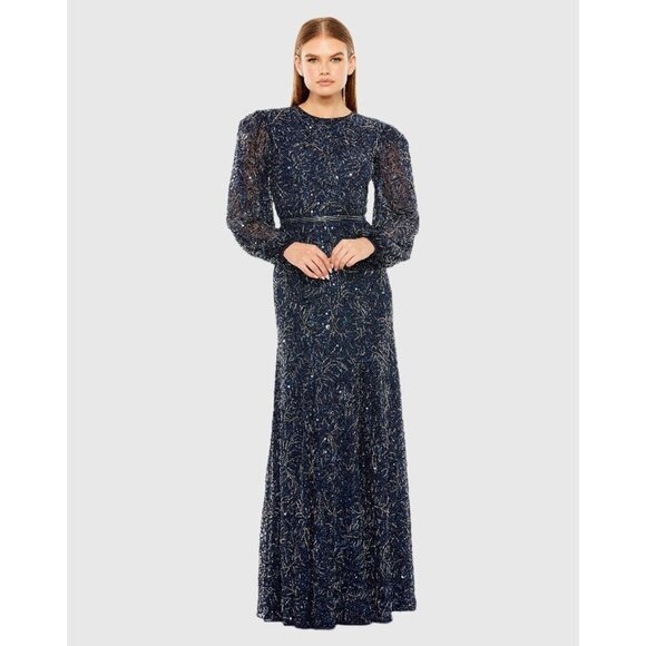 Mac Duggal Dresses & Skirts - New Mac Duggal Size 2 Navy Blue 93902 Beaded Long Sleeve Formal Gown Dress $798